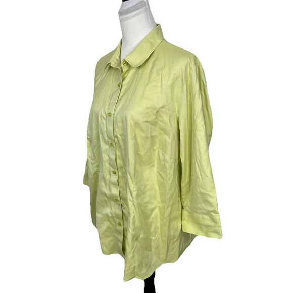 Coldwater Creek Blouse Women Plus Size 2X Button Up Shirt Green No Iron Cotton - Picture 3 of 10